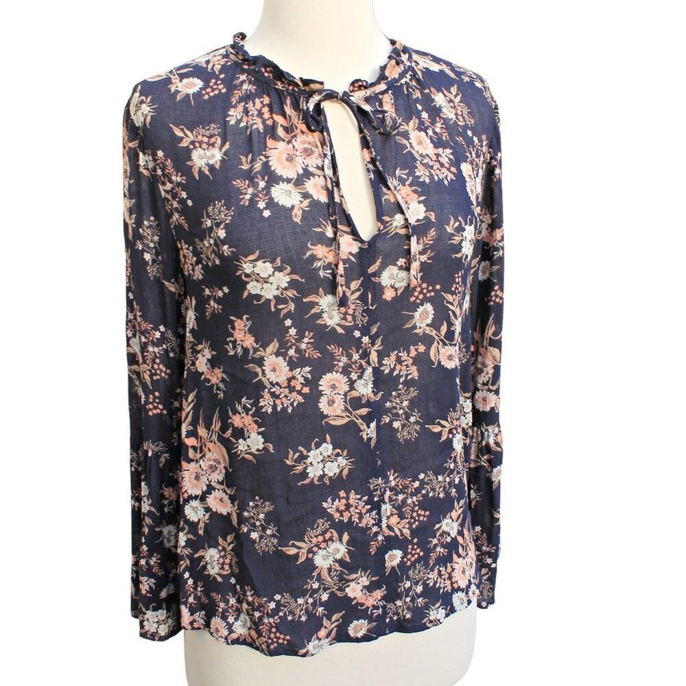 Lucky Brand Women's Blouse Floral Print Long Bell Sleeves Size Medium